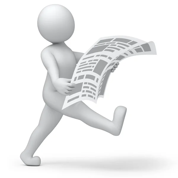 3d human read his news paper on the run — Stock Photo, Image