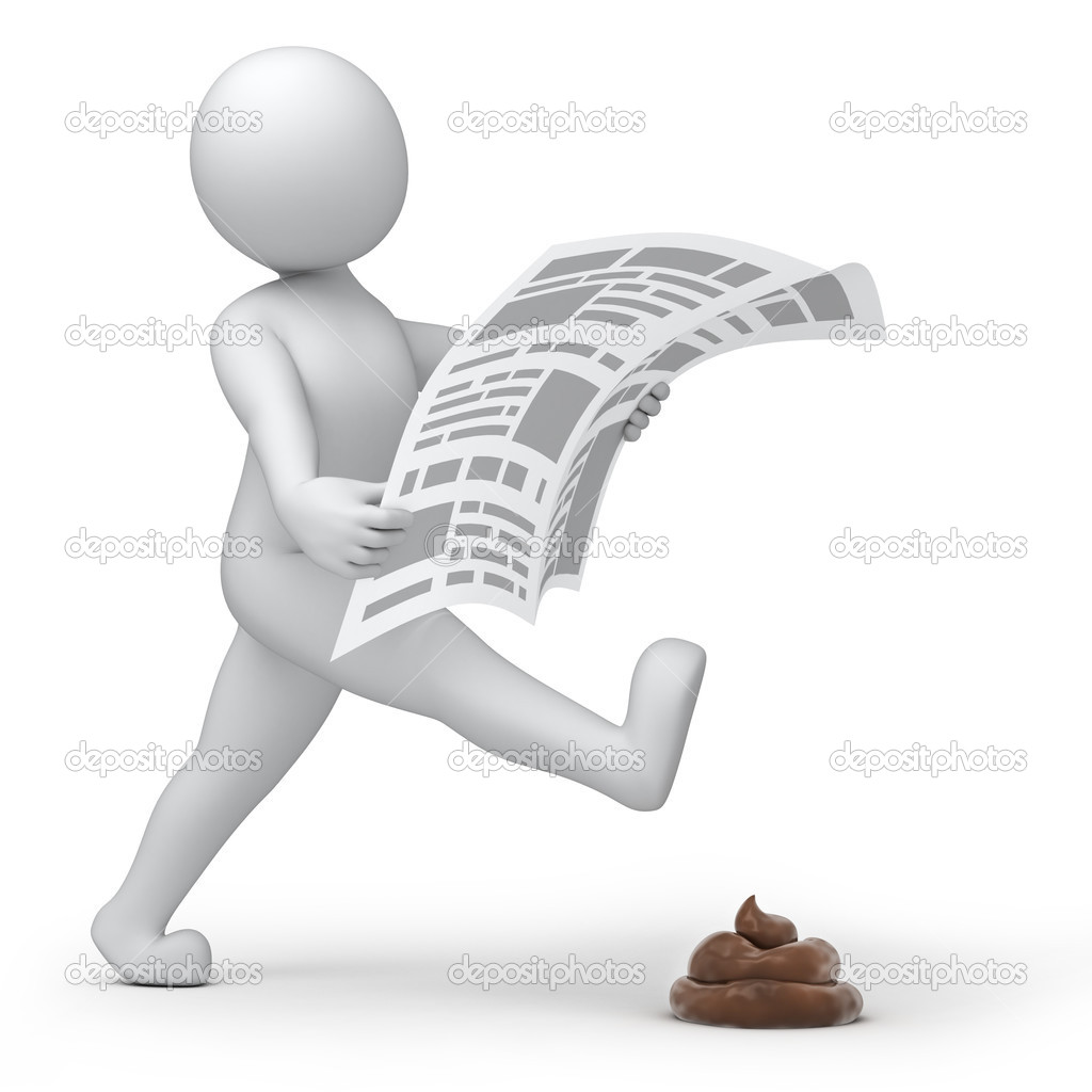 3d human read his news paper and walking on poop