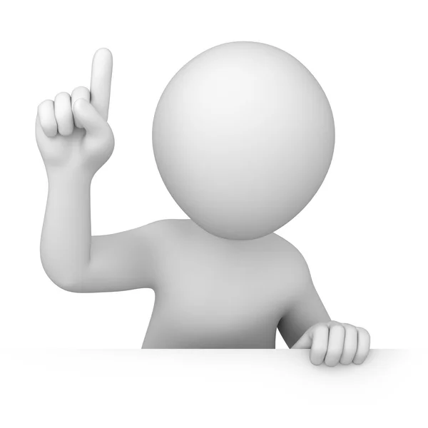 Attention! 3d human points a finger up — Stock Photo, Image