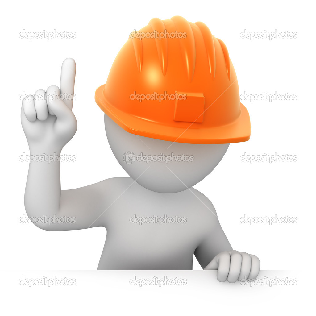 Attention! worker points a finger up