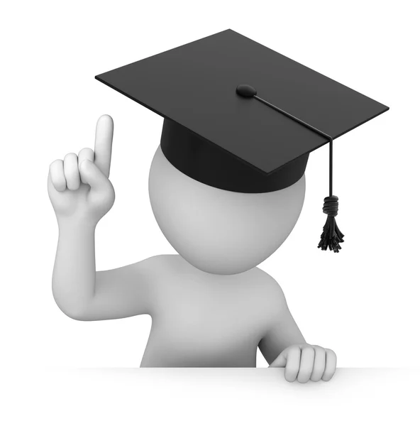 Attention! Graduate points a finger up — Stock Photo, Image