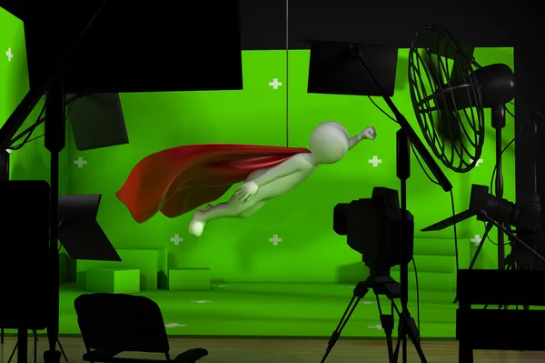 Shooting in studio with a green background — Stock Photo, Image