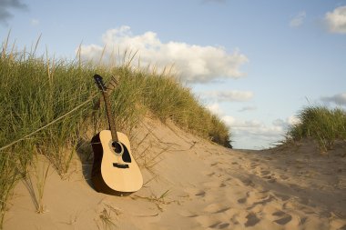 Guitar at the beach clipart
