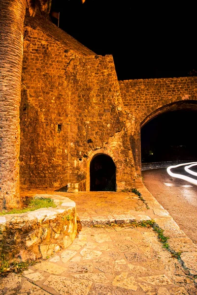 Parede Pedra Herceg Novi Noite — Fotografia de Stock