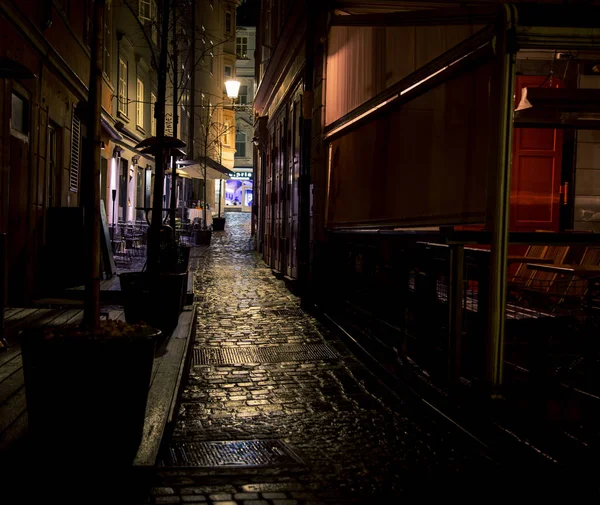 Natte Straat Nachts Ljubljana — Stockfoto