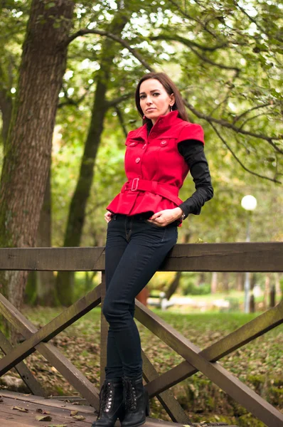 Belle femme dans le parc d'automne — Photo