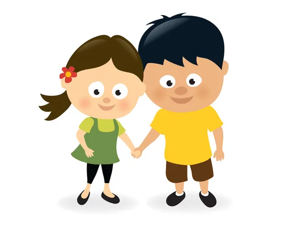 Девочка и мальчик держатся за руки — стоковый вектор