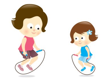 Anne ve kızı ip atlama