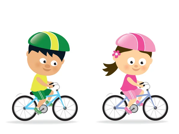 女の子と男の子の自転車に乗ること — ストックベクタ