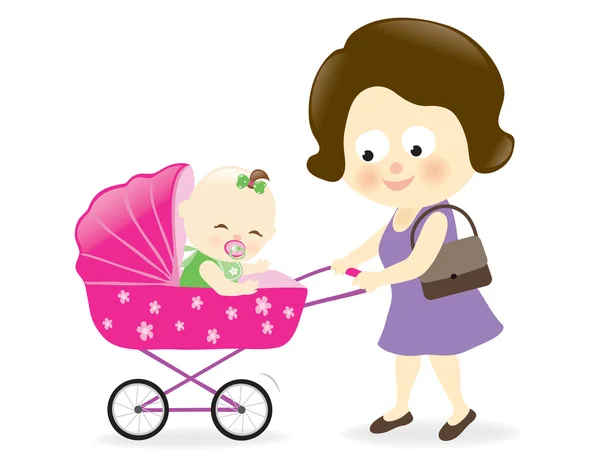 Woman with baby carriage — Stock Vector