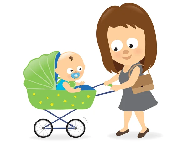 Woman with baby carriage 2 — Stock Vector