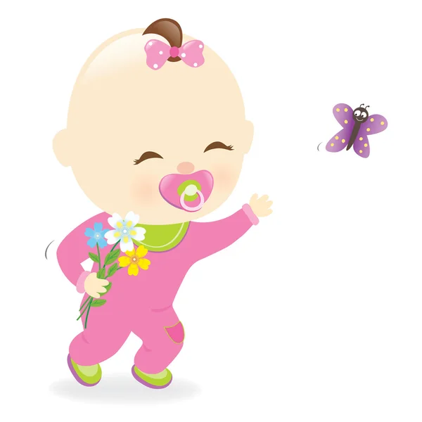 Menina bebê segurando flores —  Vetores de Stock