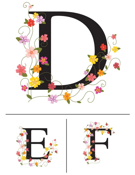 Decorative super caps letters D, E, F, — Stock Vector