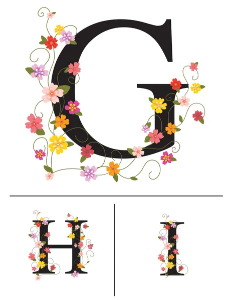 Letras super bonés decorativos G, H, I —  Vetores de Stock