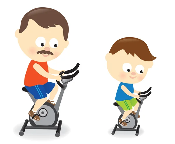 Pai e filho andar de bicicleta de exercício — Vetor de Stock