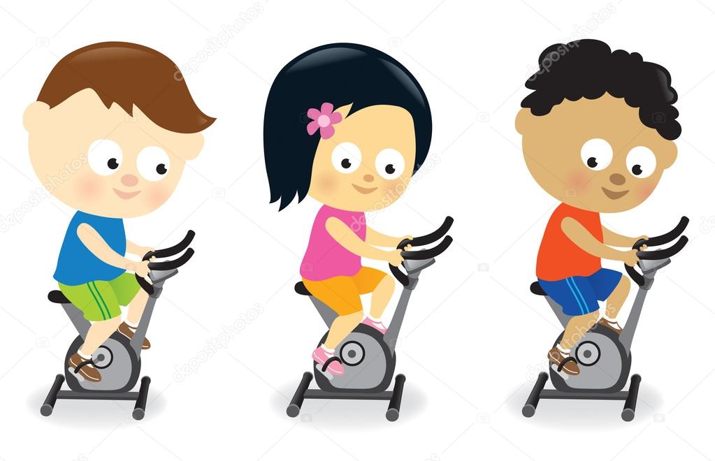 Kids riding exercise bikes