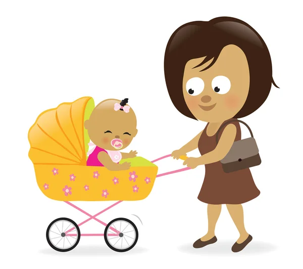 Mulher com carrinho de bebê 2 —  Vetores de Stock