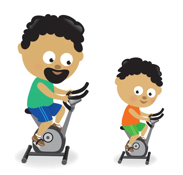 Padre e hijo montando bicicletas estáticas 2 — Vector de stock