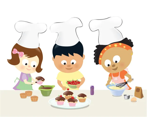 Çocuklara kek pişirme — Stok Vektör