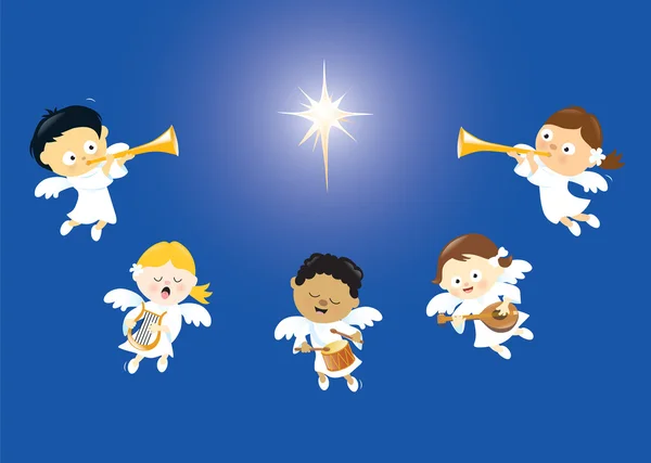 Ангелы поют и играют на инструментах — стоковый вектор
