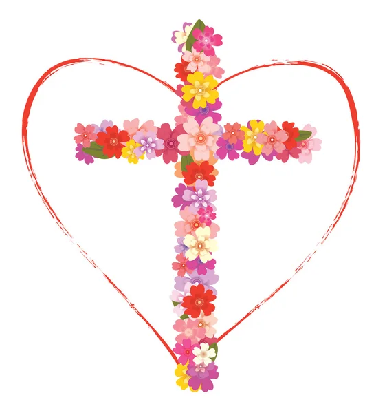 Крест с цветами и сердцем Лицензионные Стоковые Векторы