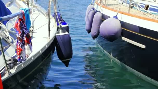 Yachts and boats docked in port — Stock Video