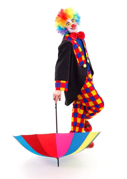 Glad clown med paraply — Stockfoto