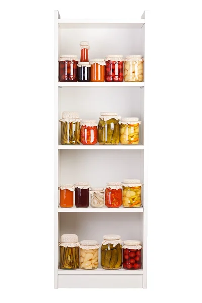 Shelf with various preserves — Stock Photo, Image