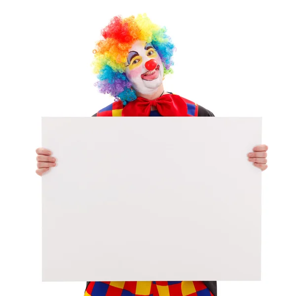 Клоун з порожньою білою дошкою — стокове фото