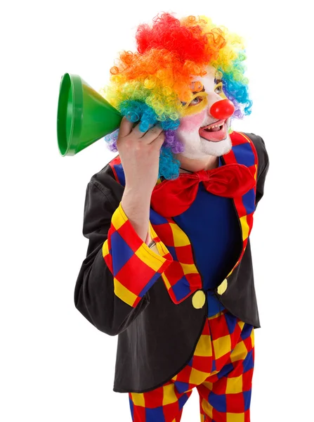 Clown with green funnel — Stock Photo, Image