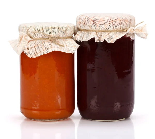 Plum and peach jam in glass jar Royalty Free Stock Photos