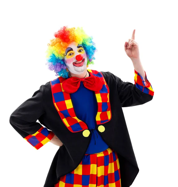 Happy clown pointing upward — Stock Photo, Image