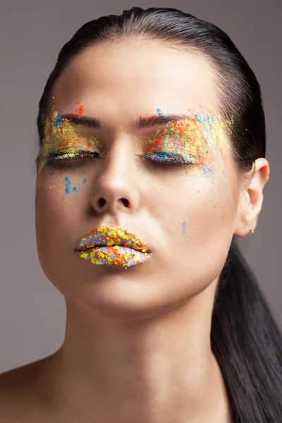 Faceart with dry powder colors — Stock Photo, Image