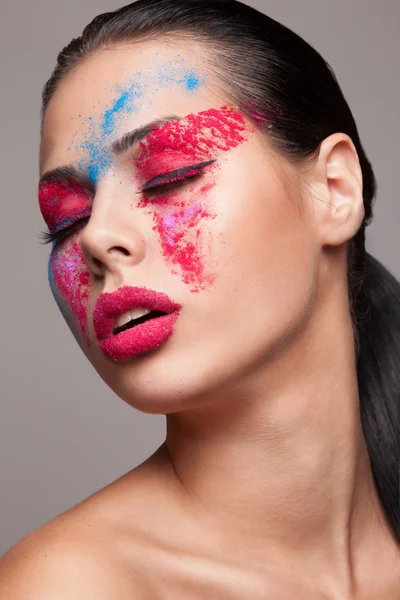 Faceart with dry powder colors — Stock Photo, Image