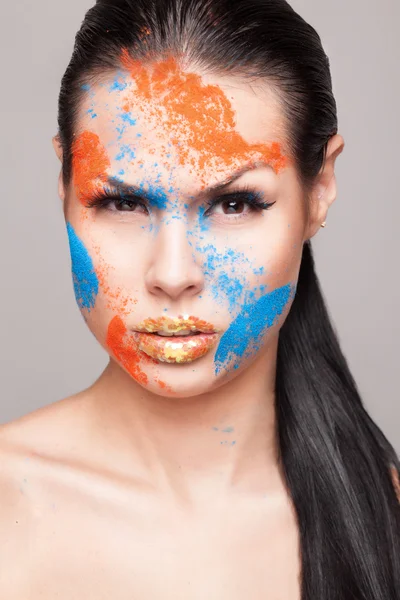 Faceart with dry powder colors — Stock Photo, Image