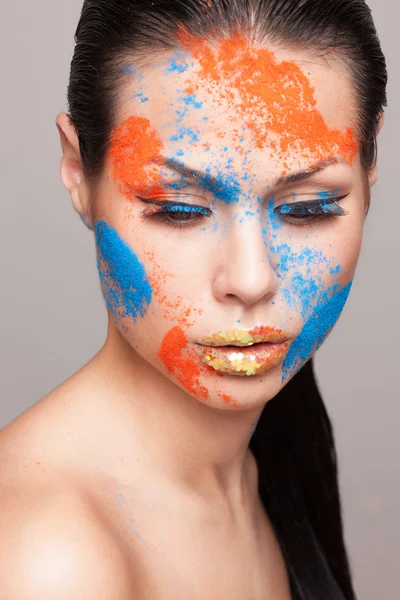 Faceart with dry powder colors — Stock Photo, Image