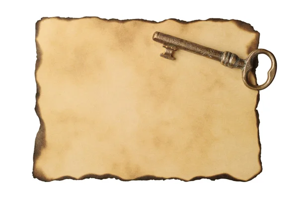 Eski kağıt üzerinde eski anahtar — Stok fotoğraf