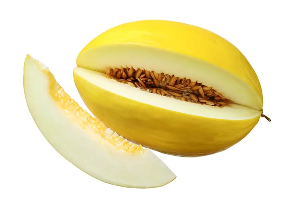 Melone giallo dolce con una fetta — Foto Stock