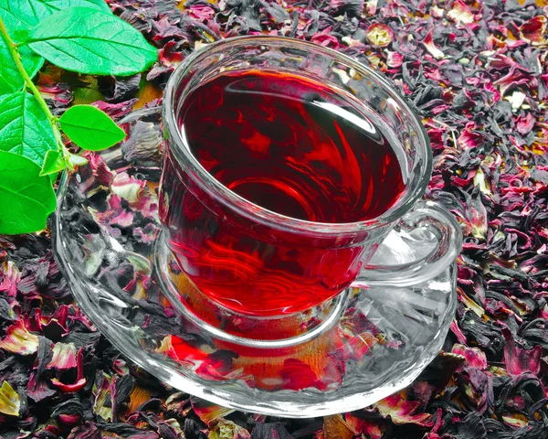 Transparent cup of Hibiscus tea