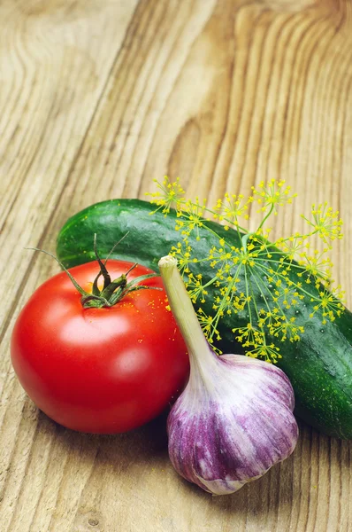 Tomate, alho e pepino — Fotografia de Stock