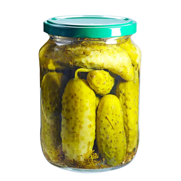 Pickled cucumber in glass jar — Stock Photo, Image