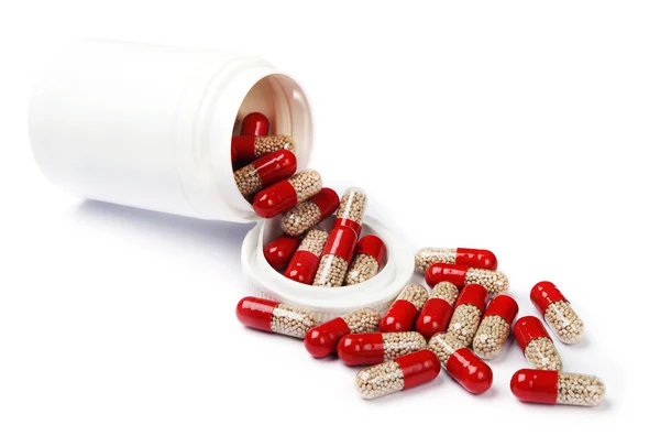 Fehér doboz és kapszula tabletták — Stock Fotó