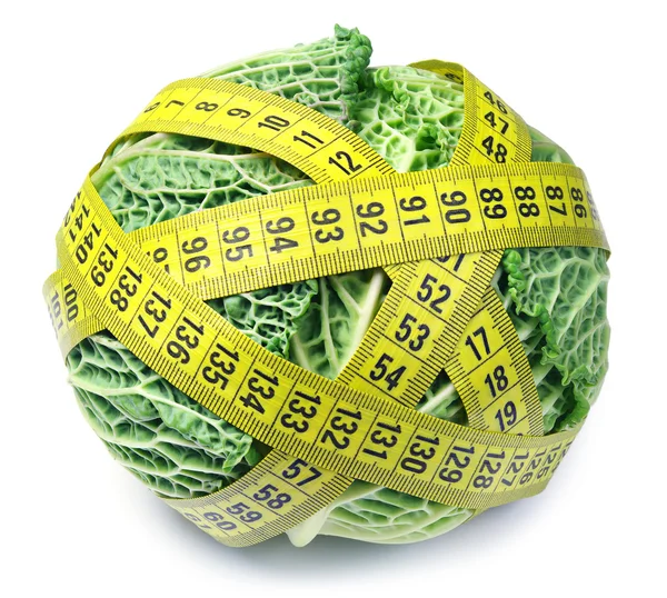 Savoy cabbage and measuring tape — Stock Photo, Image