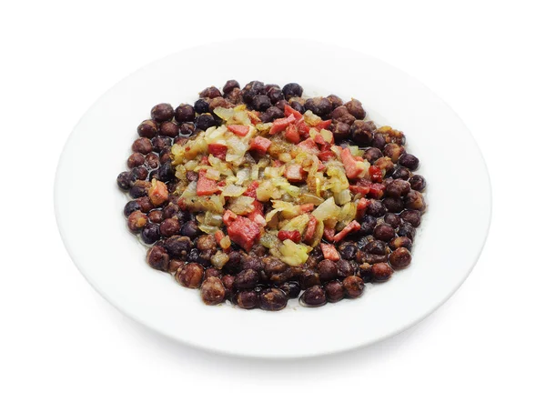 灰色のエンドウ豆、ソーセージ、ベーコンとオニオン — ストック写真