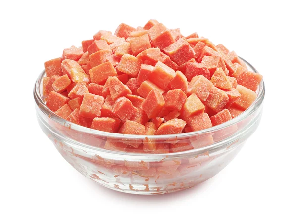 Frozen carrots in a glass bowl — Stock Photo, Image