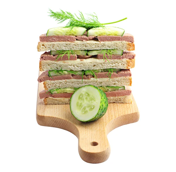 Sandwiches with liver sausage on a cutting board — Stock Photo, Image