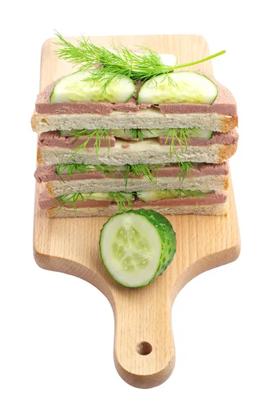 Sandwiches with liverwurst on a cutting board — Stock Photo, Image