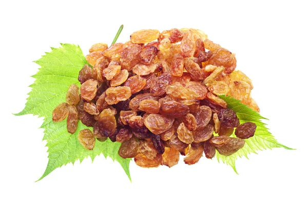 Raisins and grape leaves — Stock Photo, Image