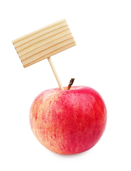 Etichetta in legno e mela rossa — Foto Stock
