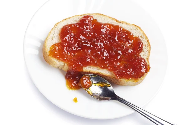 Brot mit Marmelade im Teller — Stockfoto